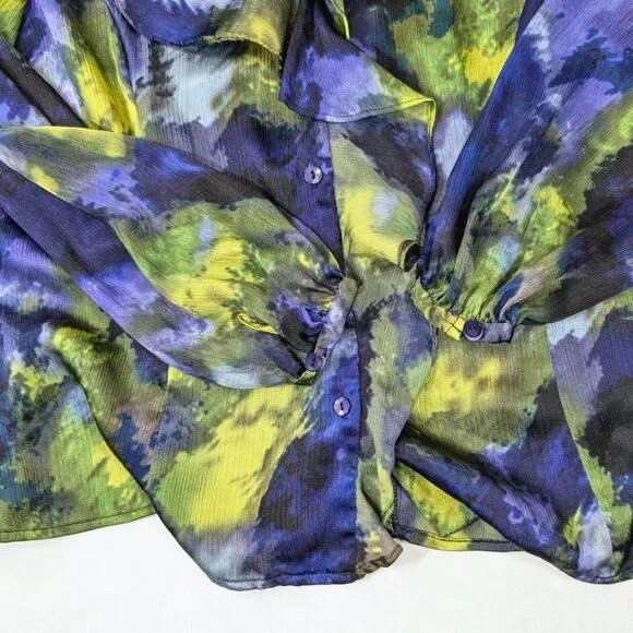 SOLD Lauren Ralph Lauren Wmns Large Long Sleeve Ruffle Watercolor Button Blouse - Picture 8 of 8